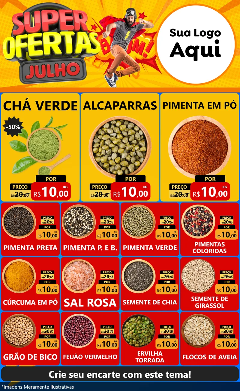 Modelo de Encarte para Encarte Grande com o tema Super Ofertas Julho para Produtos Naturais