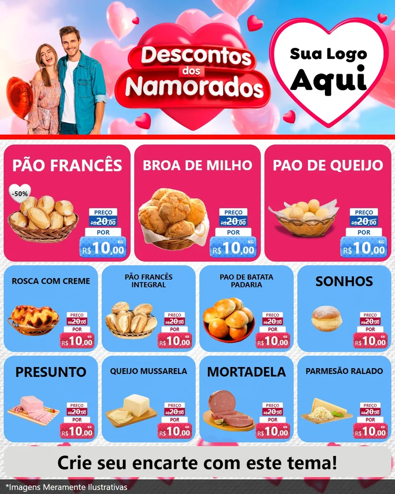 Modelo de Rede Social para Feed Instagram com o tema Descontos dos Namorados para Padaria
