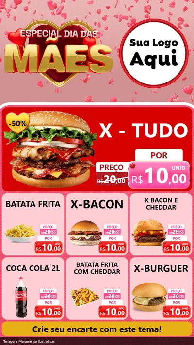 Modelo de Rede Social para Stories com o tema Especial Dia Das Mães para Hamburgueria