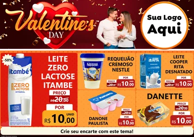 Modelo de Encarte para Encarte A4 Horizontal com o tema Valentine's Day para Frios e Laticínios