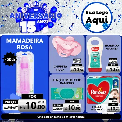Modelo de Rede Social para Feed Facebook com o tema Promoção de Aniversário - 15 Anos para Bebês