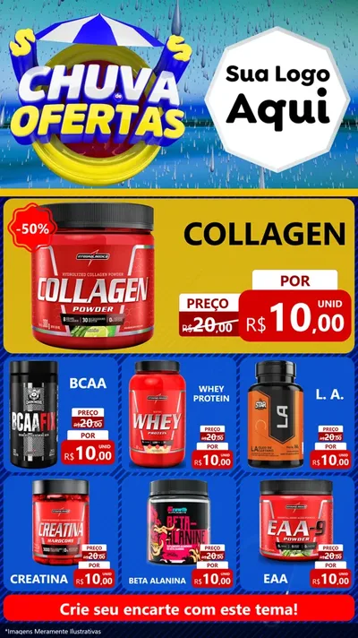 Modelo de Rede Social para Stories com o tema Chuva de Ofertas para Suplementos alimentares