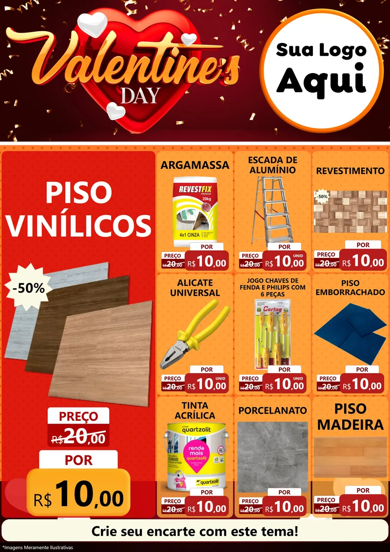 Modelo de Encarte para Encarte A4 Vertical com o tema Valentine's Day para Material para Construção