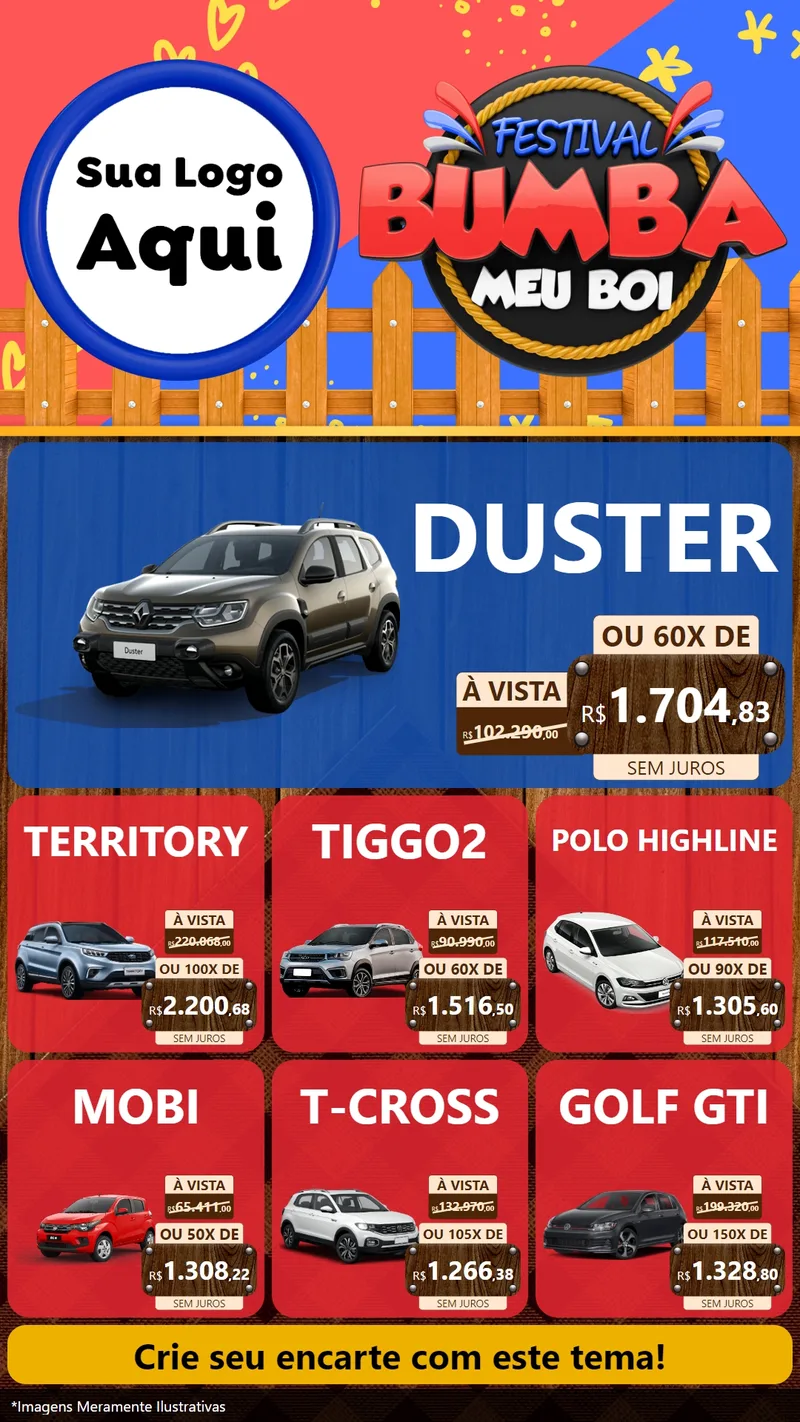 Modelo de Rede Social para Stories com o tema Festival Bumba Meu Boi para Concessionaria de Carros