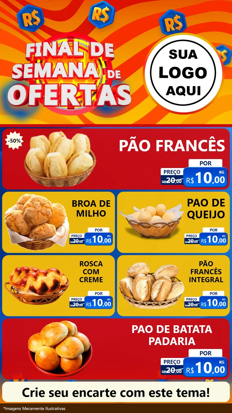 Modelo de TV para TV Vertical com o tema Final de Semana de Ofertas para Padaria