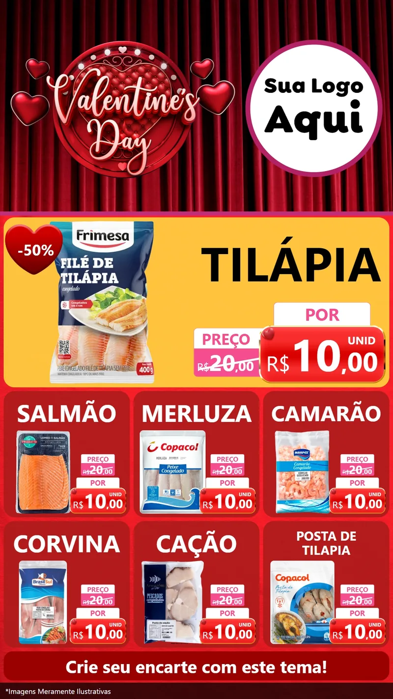 Modelo de Rede Social para Stories com o tema Valentine's Day para Peixaria