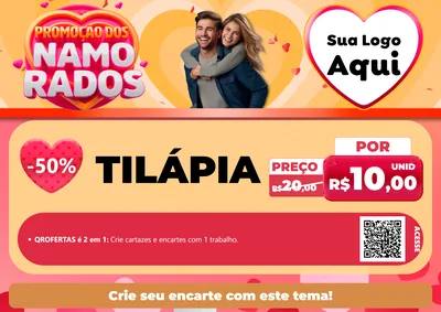 Modelo de Cartaz para Cartaz A4 Horizontal com o tema Promoção dos Namorados para Peixaria