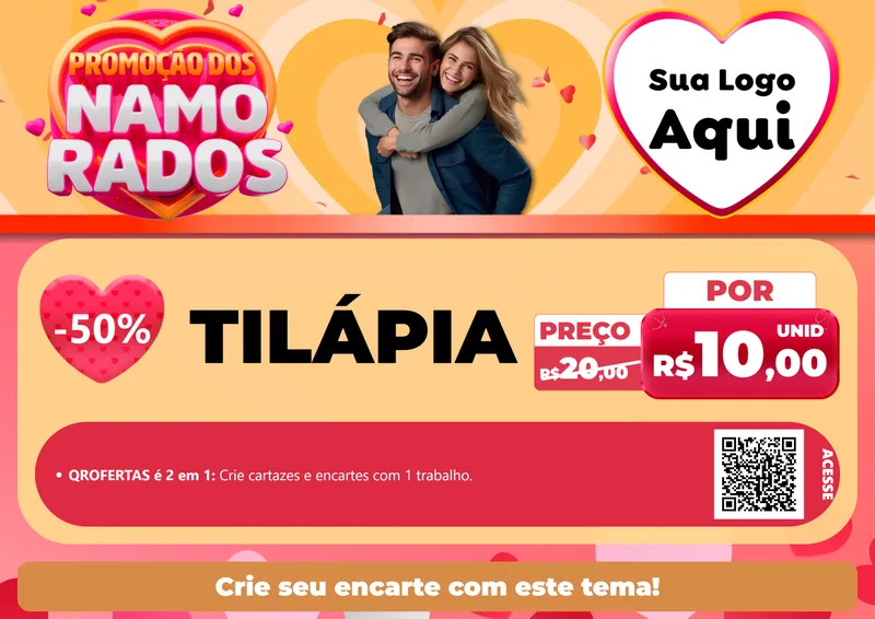 Modelo de Cartaz para Cartaz A4 Horizontal com o tema Promoção dos Namorados para Peixaria