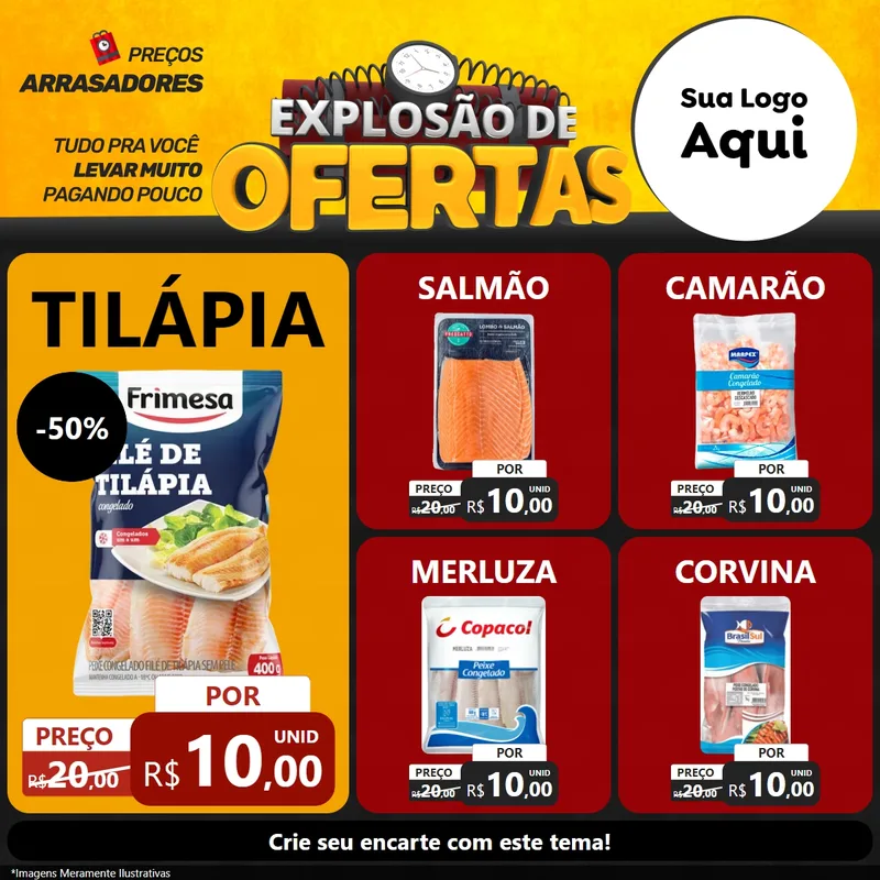 Modelo de Rede Social para Feed Facebook com o tema Explosão de Ofertas para Peixaria