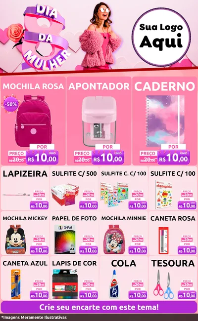 Modelo de Encarte para Encarte Grande com o tema Dia da Mulher para Papelaria