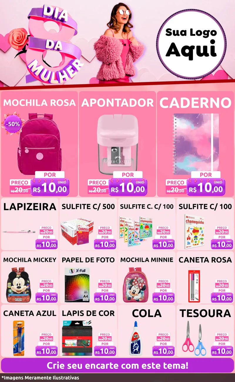 Modelo de Encarte para Encarte Grande com o tema Dia da Mulher para Papelaria