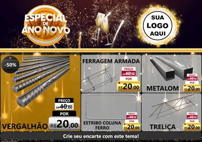 Modelo de Encarte para Encarte A4 Horizontal com o tema Especial de Ano Novo para Ferragens
