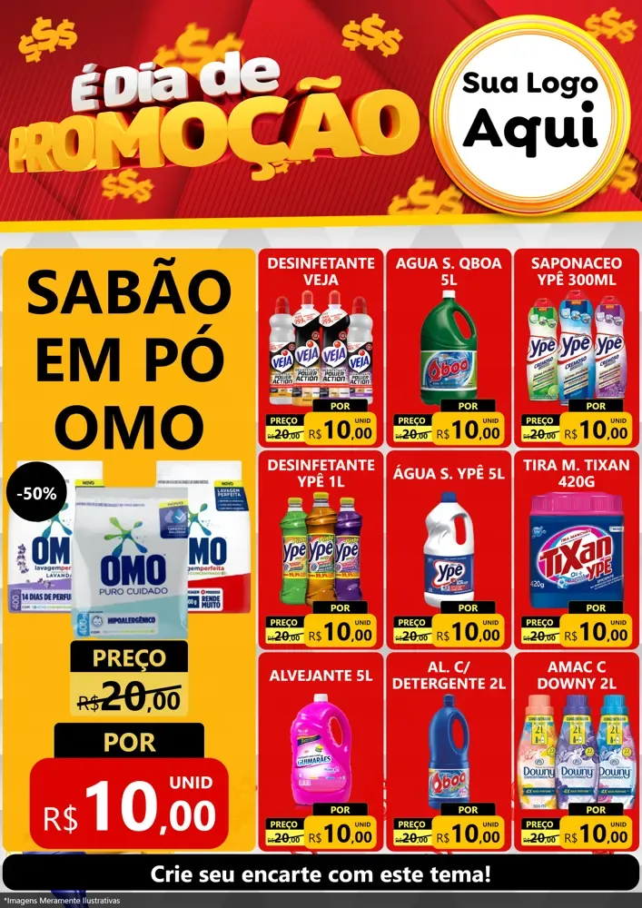 Modelo de Encarte para Encarte A4 Vertical com o tema É Dia De Promoção para Produtos de Limpeza