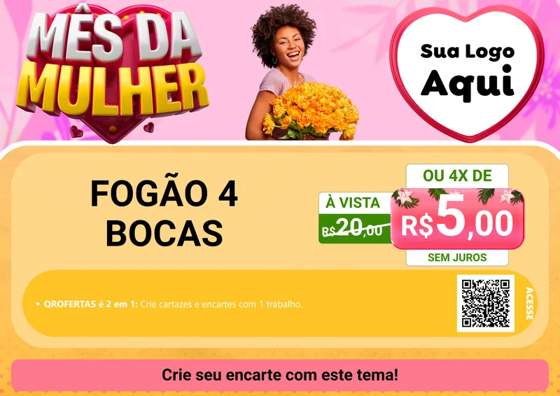 Modelo de Cartaz para Cartaz A4 Horizontal com o tema Mês da Mulher para Móveis e Eletro