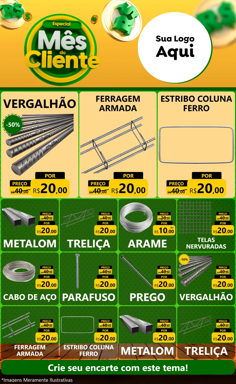 Modelo de Encarte para Encarte Grande com o tema Especial Mês do Cliente para Ferragens