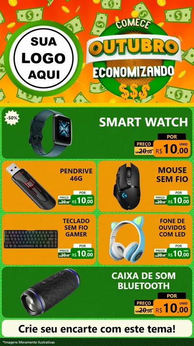 Modelo de TV para TV Vertical com o tema Comece Outubro Economizando para Informática