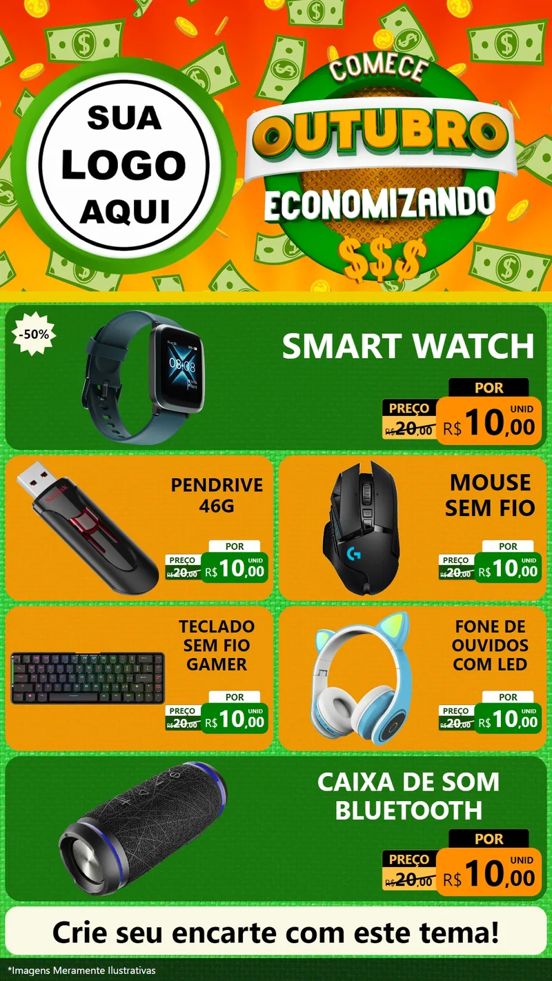 Modelo de TV para TV Vertical com o tema Comece Outubro Economizando para Informática