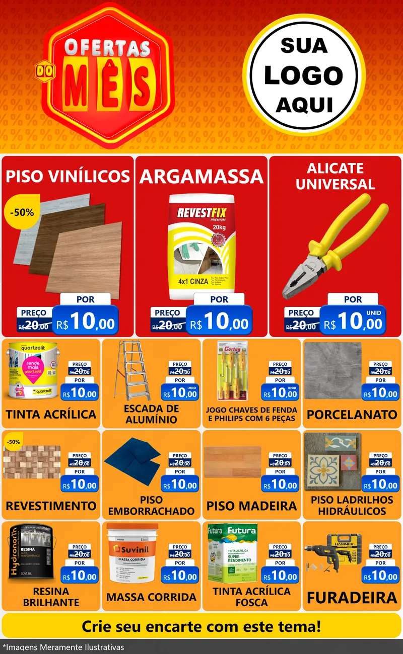 Modelo de Encarte para Encarte Grande com o tema Ofertas do Mês para Material para Construção