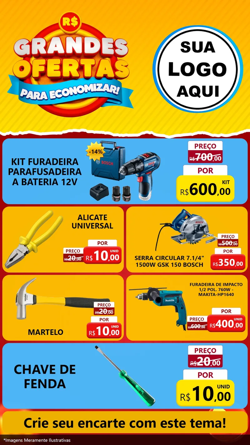 Modelo de TV para TV Vertical com o tema Grandes Ofertas Para Economizar! para Maquinas e Ferramentas