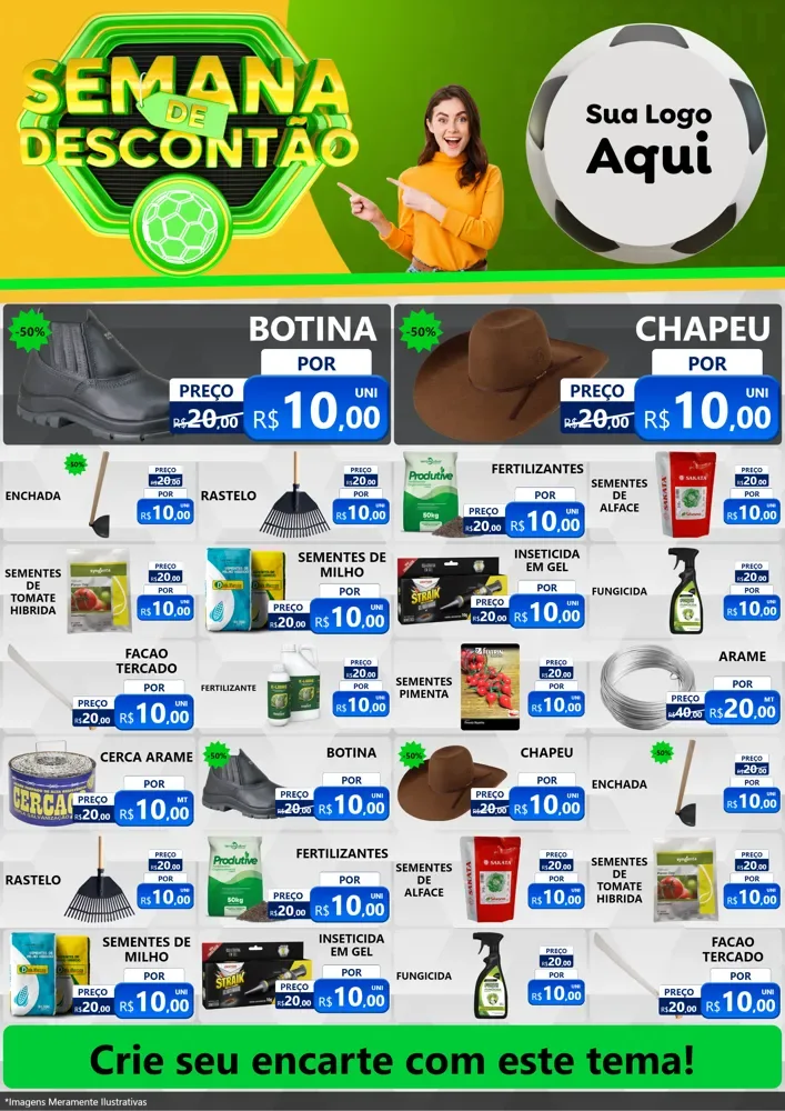 Modelo de Encarte para Encarte A4 Vertical com o tema Semana de Descontão - Copa para Agropecuária