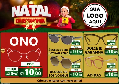 Modelo de Encarte para Encarte A4 Horizontal com o tema Natal da Economia para Óticas