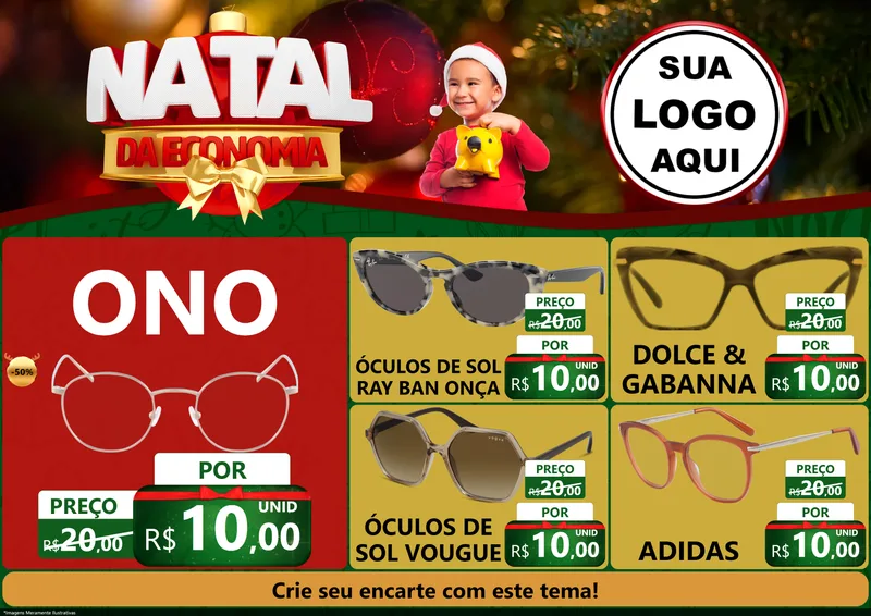 Modelo de Encarte para Encarte A4 Horizontal com o tema Natal da Economia para Óticas