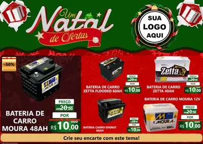 Modelo de Encarte para Encarte A4 Horizontal com o tema Um Natal de Ofertas para Baterias Elétricas