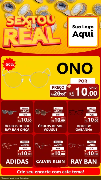 Modelo de Rede Social para Stories com o tema Sextou do Real para Óticas