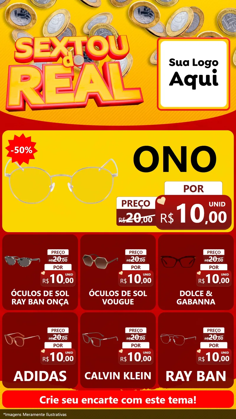 Modelo de Rede Social para Stories com o tema Sextou do Real para Óticas