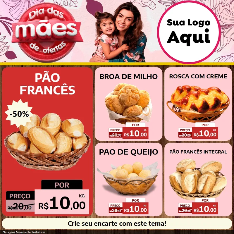 Modelo de Rede Social para Feed Facebook com o tema Dia Das Mães De Ofertas para Padaria