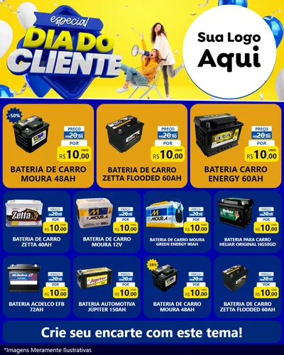 Modelo de Rede Social para Feed Instagram com o tema Especial Dia do Cliente para Baterias Elétricas
