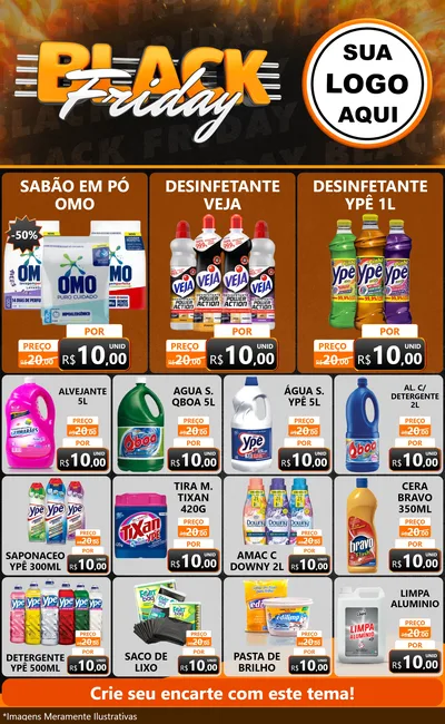 Modelo de Encarte para Encarte Grande com o tema Black Friday para Produtos de Limpeza