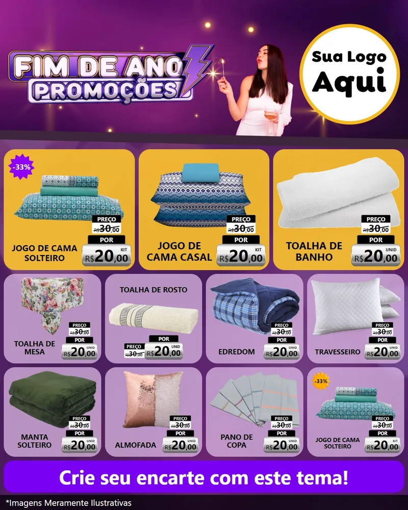 Modelo de Rede Social para Feed Instagram com o tema Fim de Ano Promoções para Cama, Mesa e Banho