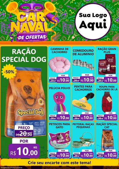 Modelo de Encarte para Encarte A4 Vertical com o tema Carnaval de Ofertas para Pet Shop