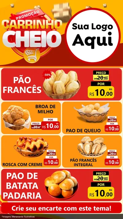 Modelo de TV para TV Vertical com o tema Promoção carrinho cheio para Padaria