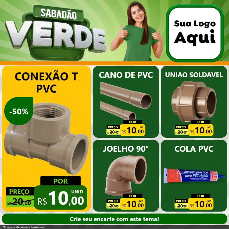 Modelo de Rede Social para Feed Facebook com o tema Sabadão Verde para Tubos e conexões