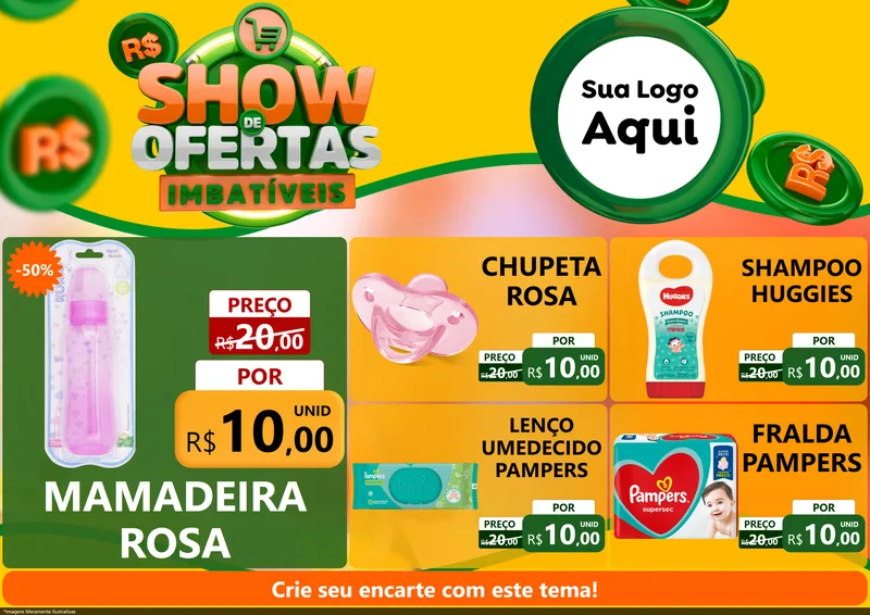 Modelo de Encarte para Encarte A4 Horizontal com o tema Show de Ofertas Imbatíveis para Bebês