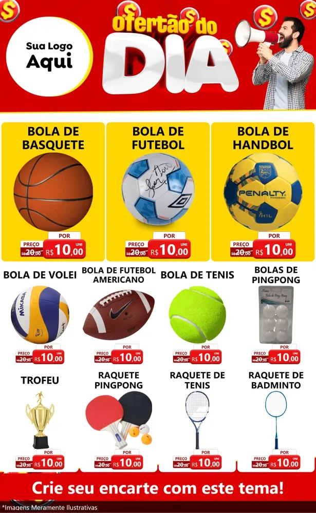 Modelo de Encarte para Encarte Grande com o tema Ofertão do dia para Artigos Esportivos