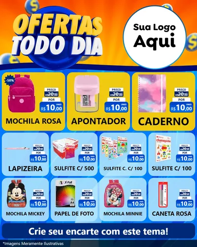 Modelo de Rede Social para Feed Instagram com o tema Ofertas Todo Dia para Papelaria