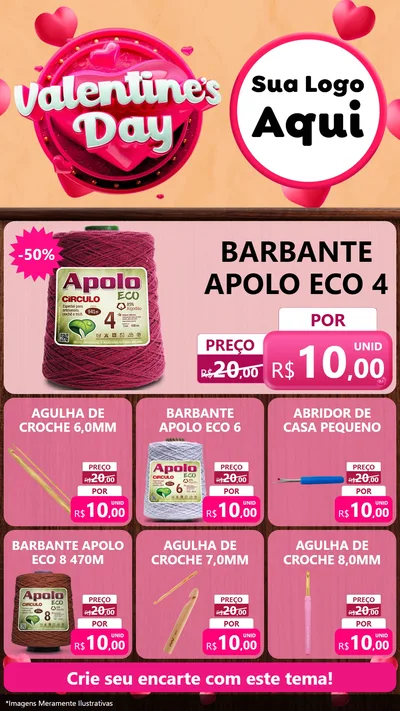 Modelo de Rede Social para Stories com o tema Valentine's Day para Armarinho e Aviamentos