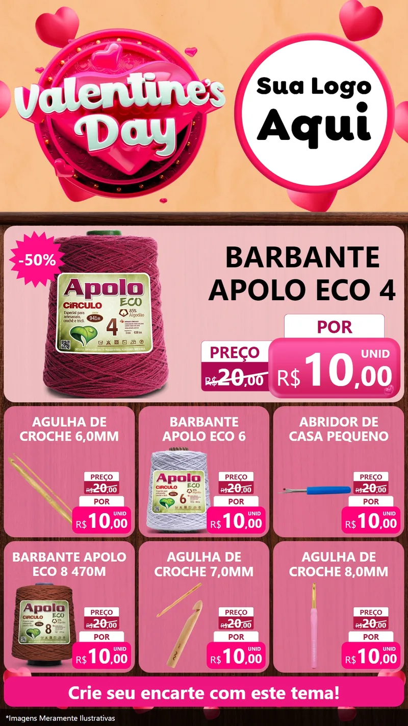 Modelo de Rede Social para Stories com o tema Valentine's Day para Armarinho e Aviamentos