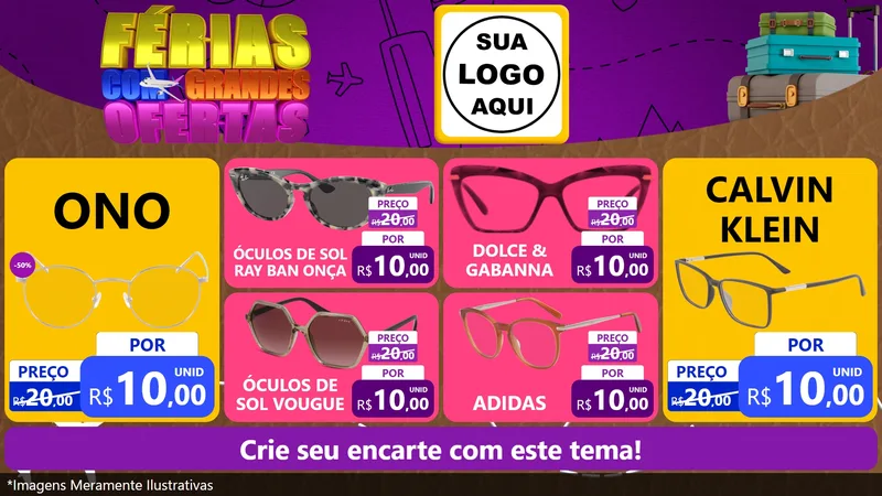 Modelo de TV para TV Horizontal com o tema Férias com Grandes Ofertas para Óticas