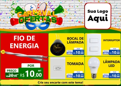 Modelo de Encarte para Encarte A4 Horizontal com o tema Carnaval de Ofertas para Materiais Elétricos