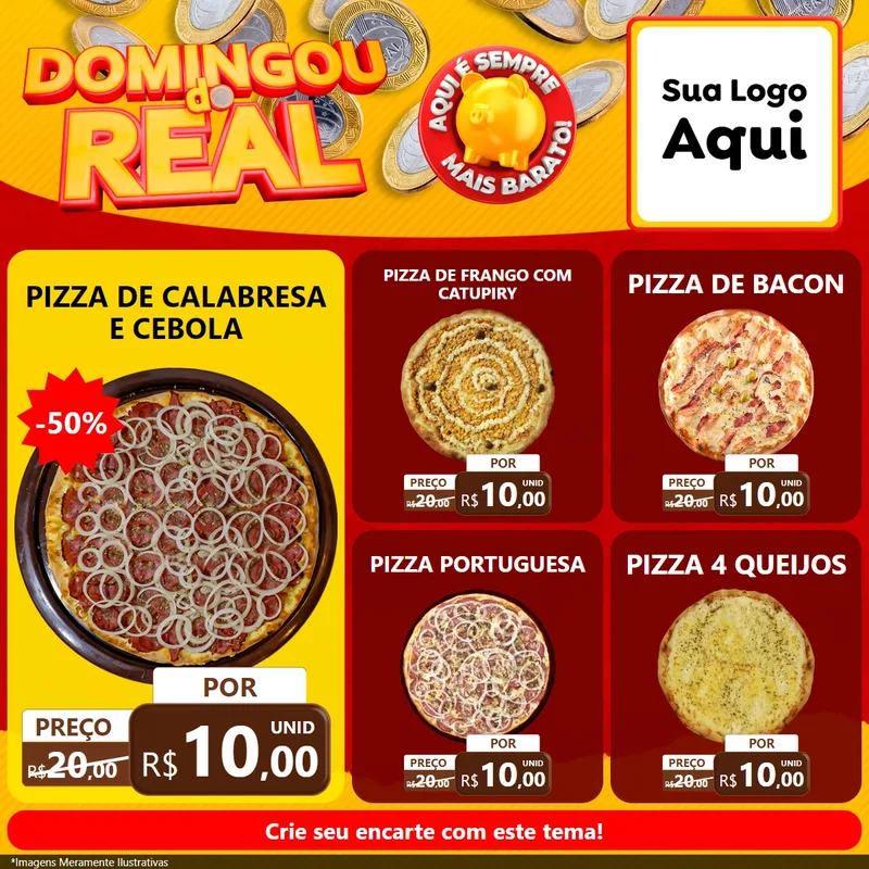 Modelo de Rede Social para Feed Facebook com o tema Domingou do Real para Pizzaria