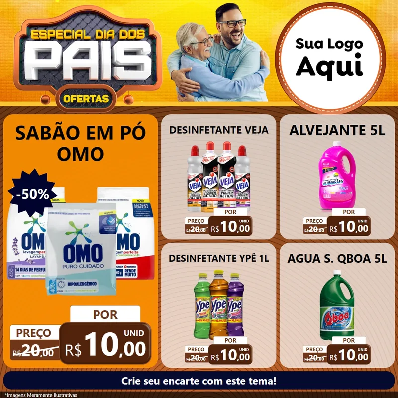 Modelo de Rede Social para Feed Facebook com o tema Especial Dia dos Pais para Produtos de Limpeza