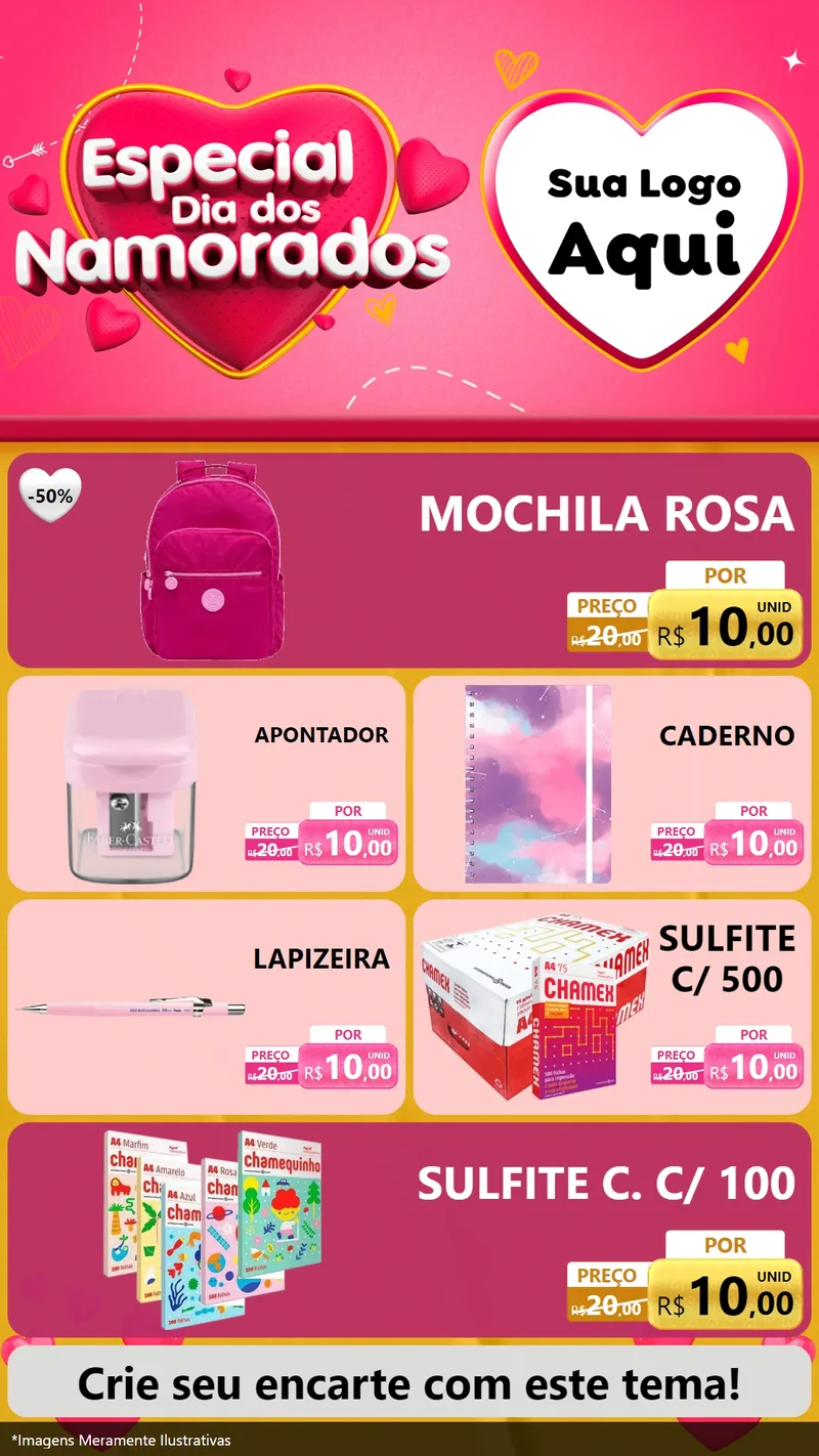 Modelo de TV para TV Vertical com o tema Especial Dia dos Namorados para Papelaria