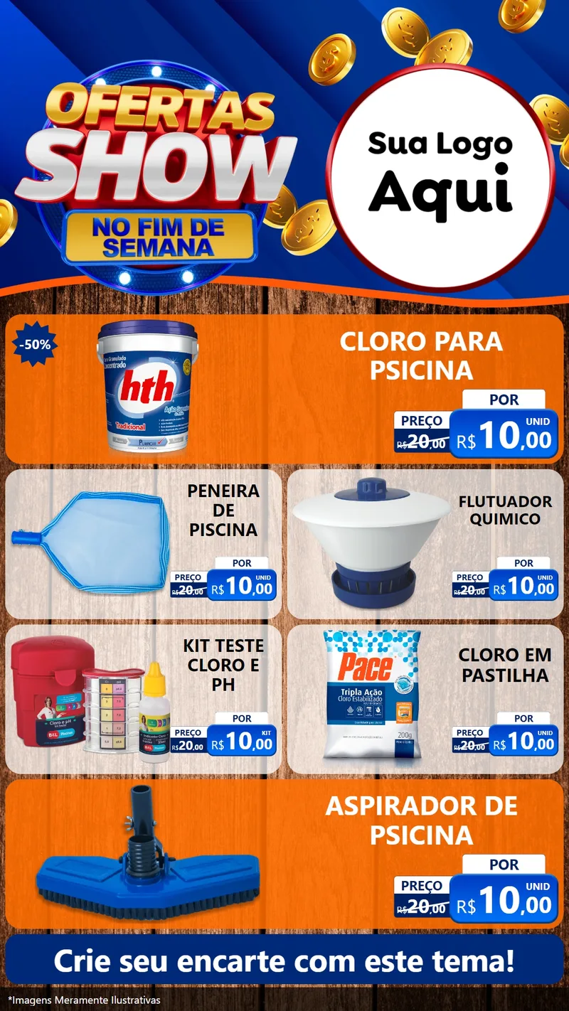 Modelo de TV para TV Vertical com o tema Ofertas Show No Fim De Semana para Produtos para Piscina