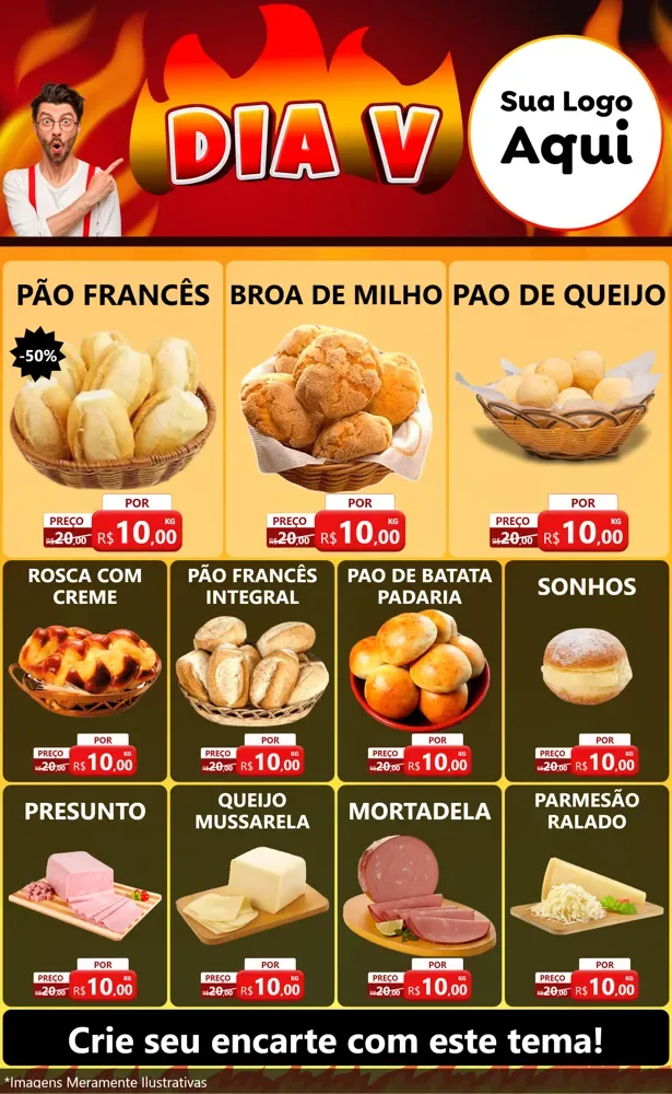 Modelo de Encarte para Encarte Grande com o tema Dia V para Padaria