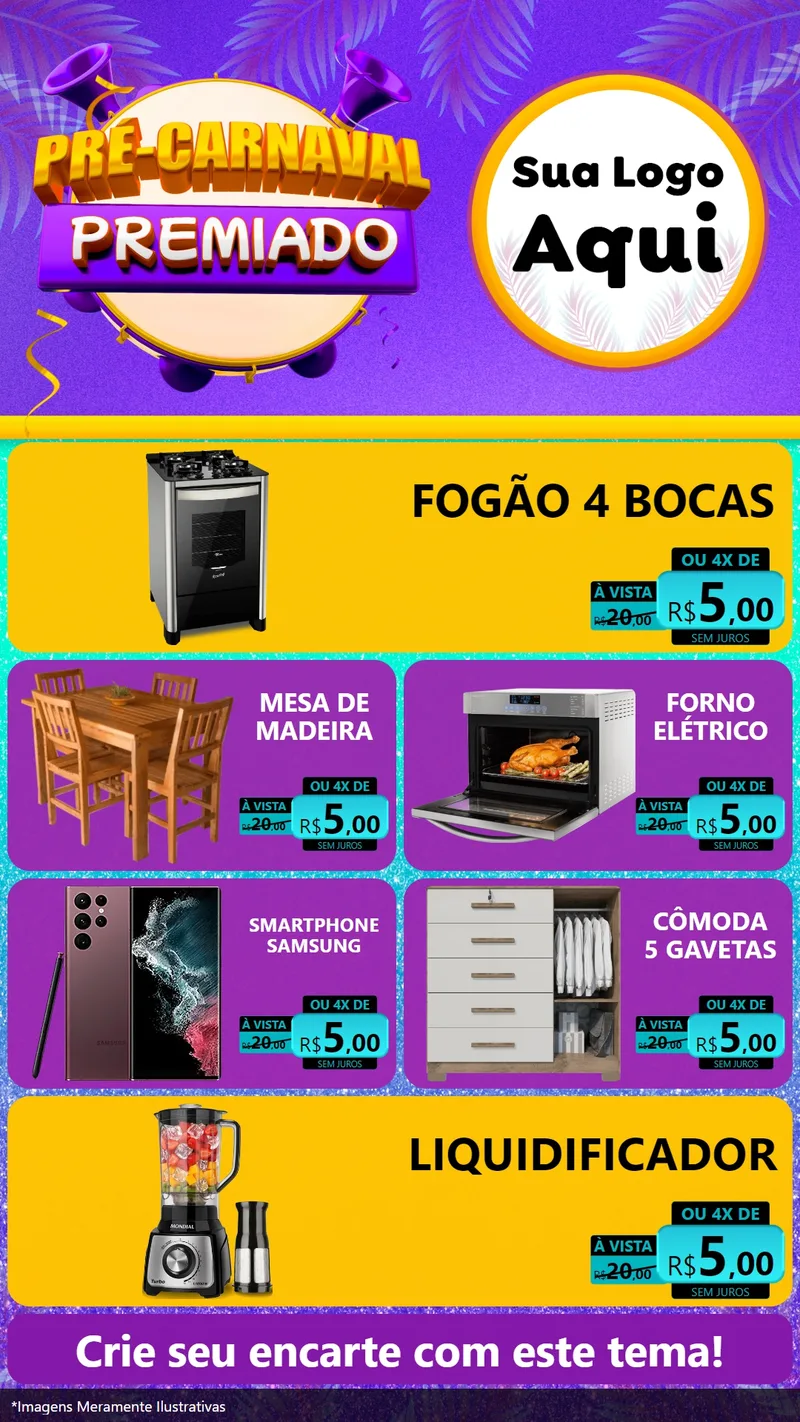 Modelo de TV para TV Vertical com o tema Pré-Carnaval Premiado para Móveis e Eletro