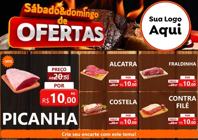 Modelo de Encarte para Encarte A4 Horizontal com o tema Sábado e Domingo de Ofertas - Carne / Açougue para Açougue